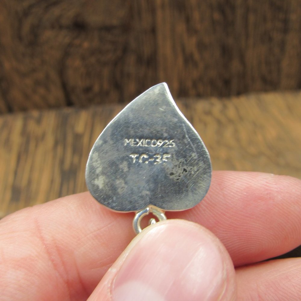 16" Sterling Rustic Blue Inlay Heart Love Necklace - Picture 3 of 6